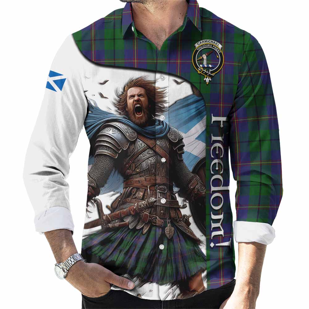 Tartan Vibes Clothing Carmichael Crest Tartan Long Sleeve Button Shirt Inspired by the Freedom of Scottish Warrior