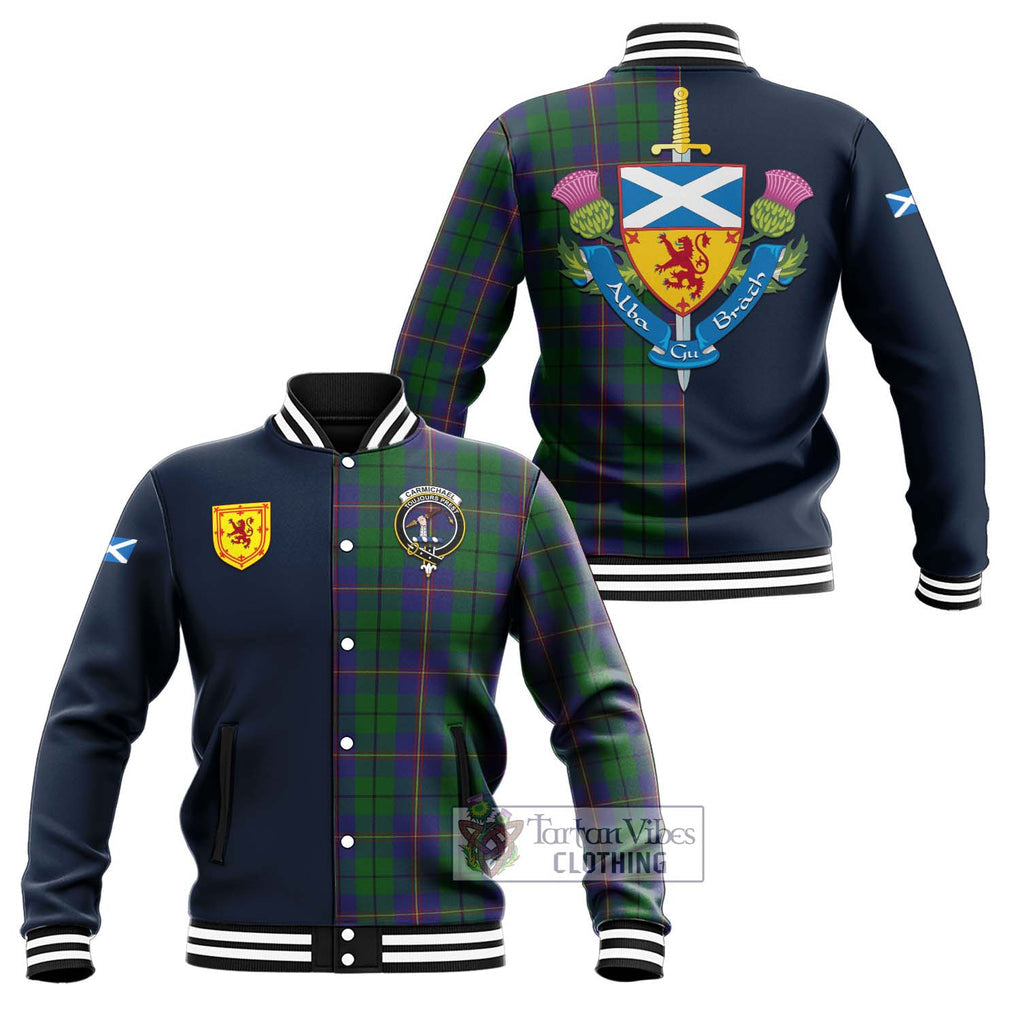 Tartan Vibes Clothing Carmichael Tartan Baseball Jacket with Scottish Lion Royal Arm Half Style