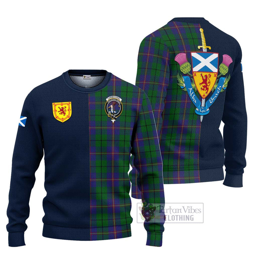 Tartan Vibes Clothing Carmichael Tartan Knitted Sweater with Scottish Lion Royal Arm Half Style