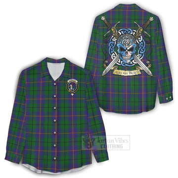 Carmichael Tartan Women's Casual Shirt with Family Crest Celtic Skull Style