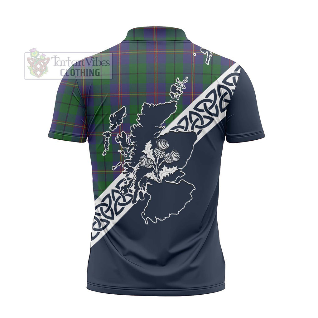 Carmichael Tartan Zipper Polo Shirt Featuring Thistle and Scotland Map - Tartanvibesclothing Store