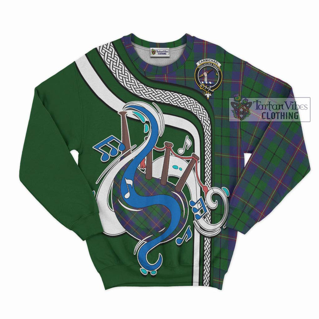 Carmichael Tartan Sweatshirt with Epic Bagpipe Style - Tartanvibesclothing Shop