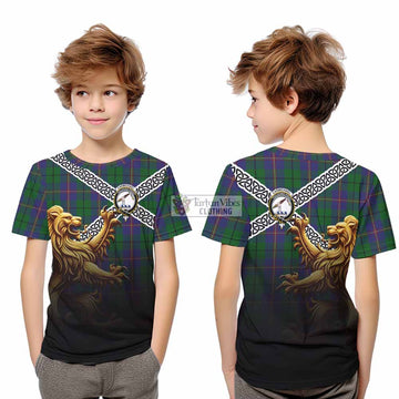 Carmichael Crest Tartan Kid T-Shirt with Golden Lion Emblem Celtic Style - Tartan Vibes Clothing