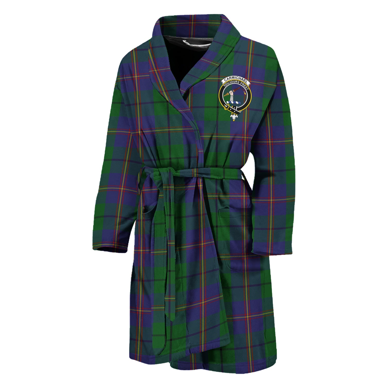 Carmichael Tartan Bathrobe with Family Crest Unisex M - Tartan Vibes Clothing