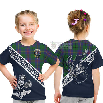 Carmichael Tartan Kid T-Shirt Featuring Thistle and Scotland Map