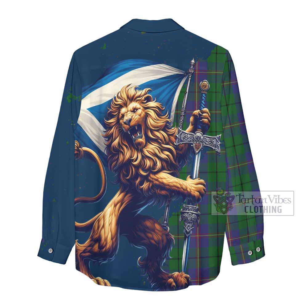 Tartan Vibes Clothing Carmichael Tartan Family Crest Women's Casual Shirt with Scottish Majestic Lion