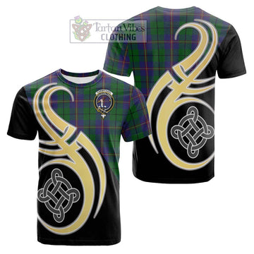 Carmichael Tartan Cotton T-shirt with Family Crest and Celtic Symbol Style