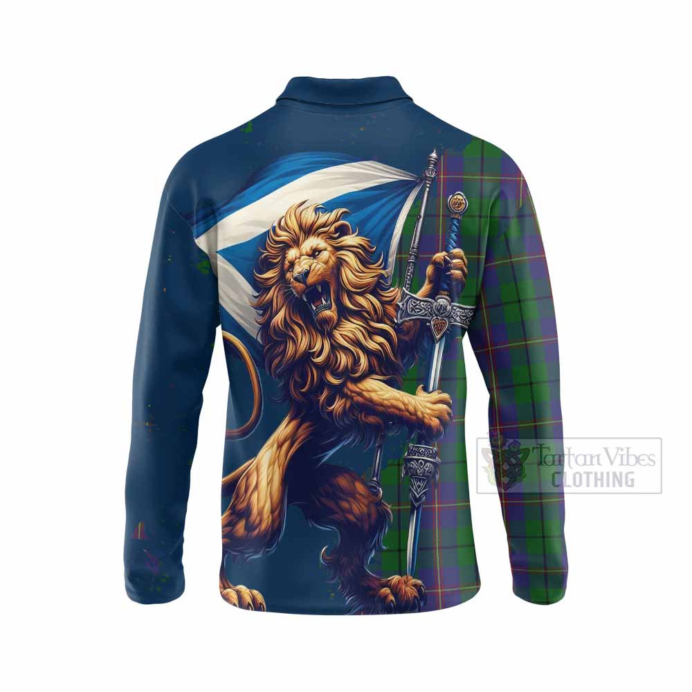 Tartan Vibes Clothing Carmichael Tartan Family Crest Long Sleeve Polo Shirt with Scottish Majestic Lion