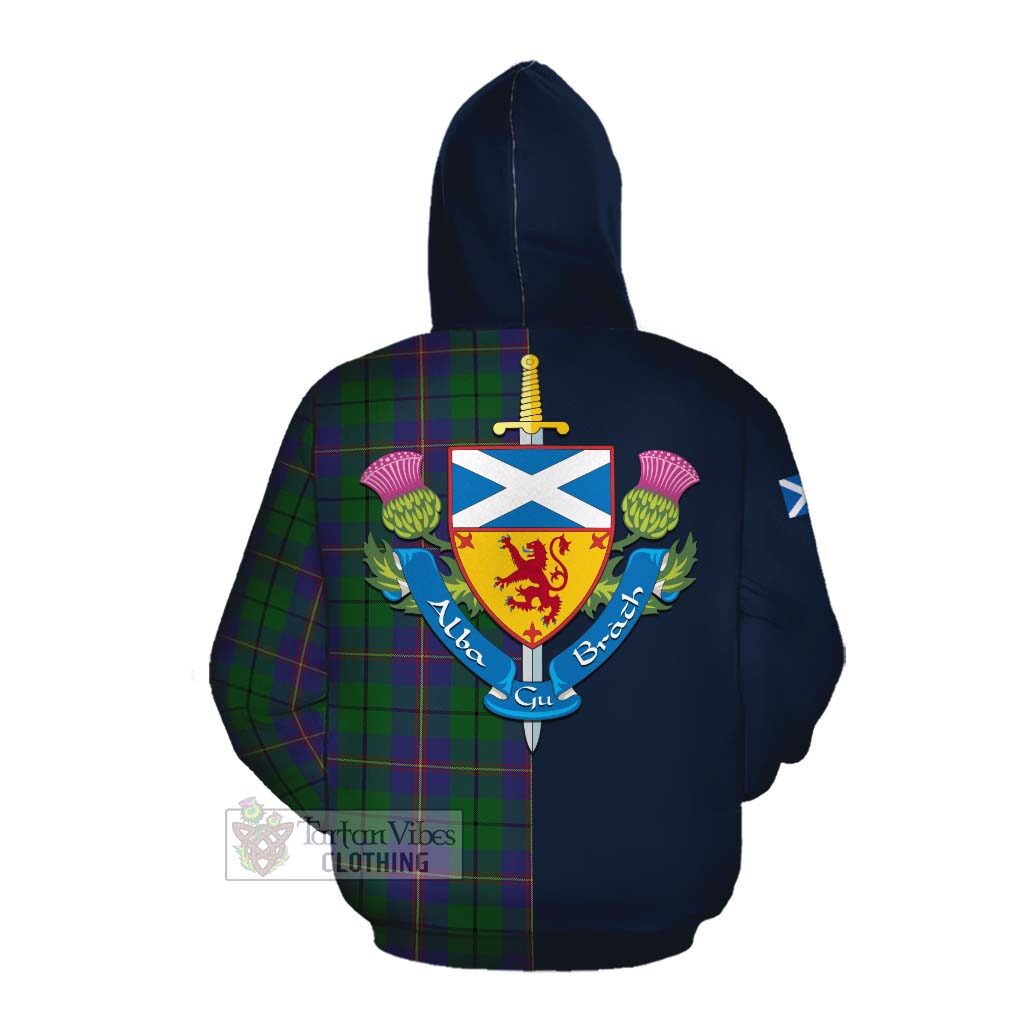 Tartan Vibes Clothing Carmichael Tartan Cotton Hoodie Alba with Scottish Lion Royal Arm Half Style