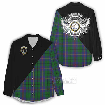 Carmichael Tartan Women's Casual Shirt with Family Crest and Military Logo Style