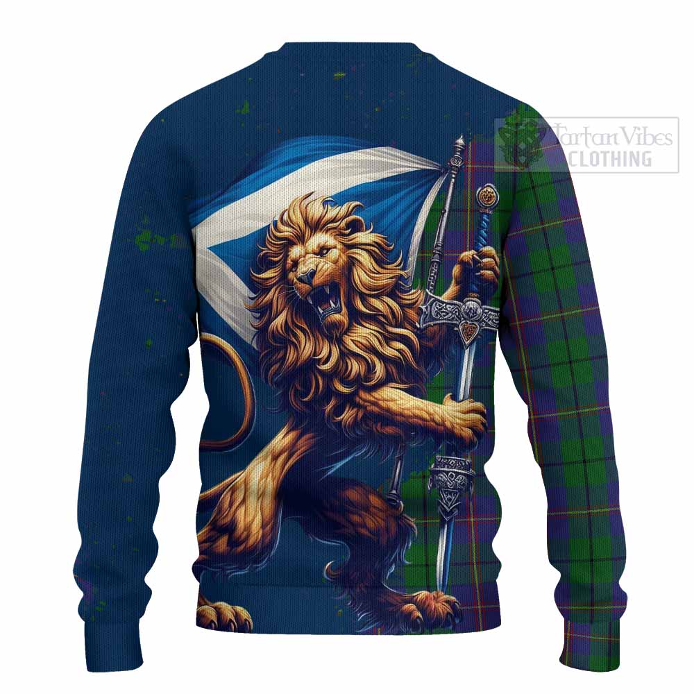 Tartan Vibes Clothing Carmichael Tartan Family Crest Knitted Sweater with Scottish Majestic Lion