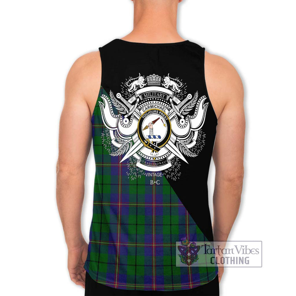 Carmichael Tartan Men's Tank Top with Family Crest and Military Logo Style - Tartanvibesclothing Shop