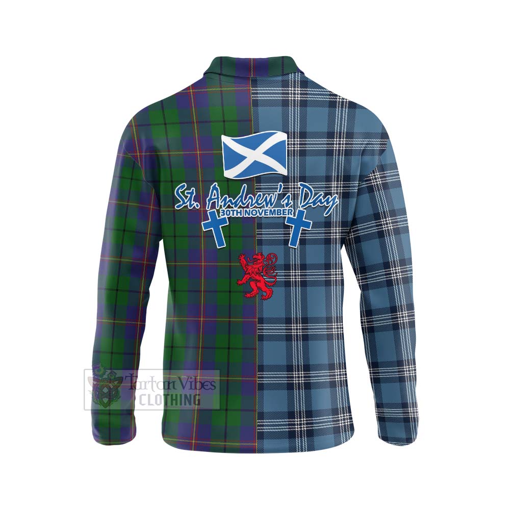 Tartan Vibes Clothing Carmichael Tartan Long Sleeve Polo Shirt Happy St. Andrew's Day Half Tartan Style