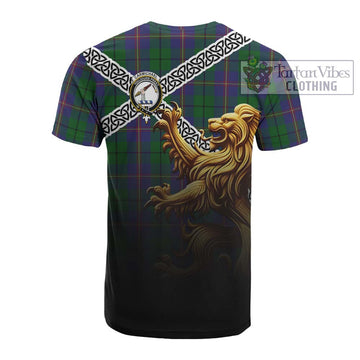 Carmichael Crest Tartan Cotton T-shirt with Golden Lion Emblem Celtic Style - Tartan Vibes Clothing