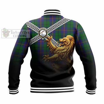 Carmichael Crest Tartan Baseball Jacket with Golden Lion Emblem Celtic Style - Tartan Vibes Clothing