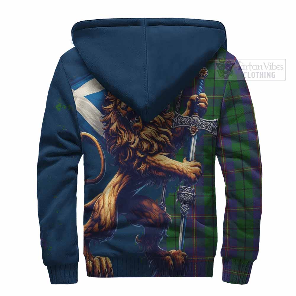 Tartan Vibes Clothing Carmichael Tartan Family Crest Sherpa Hoodie with Scottish Majestic Lion