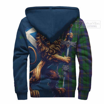 Carmichael Tartan Family Crest Sherpa Hoodie with Scottish Majestic Lion