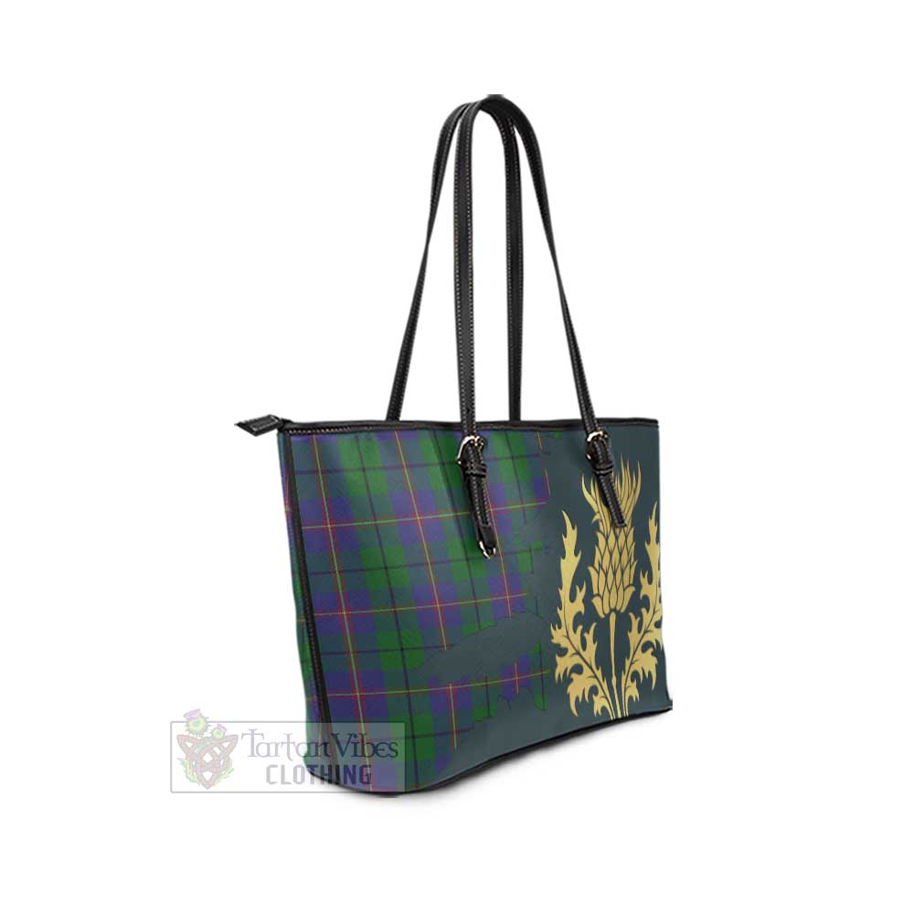 Carmichael Tartan Leather Tote Bag Gold Thistle Style - Tartan Vibes Clothing
