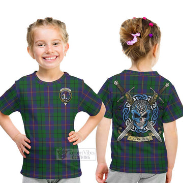 Carmichael Tartan Kid T-Shirt with Family Crest Celtic Skull Style