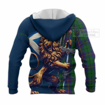 Carmichael Tartan Family Crest Knitted Hoodie with Scottish Majestic Lion