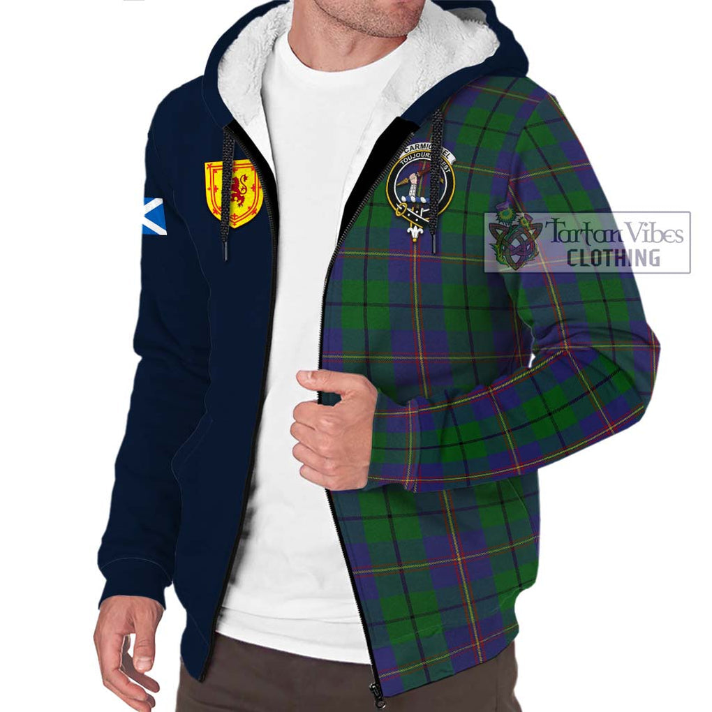 Tartan Vibes Clothing Carmichael Tartan Sherpa Hoodie with Scottish Lion Royal Arm Half Style