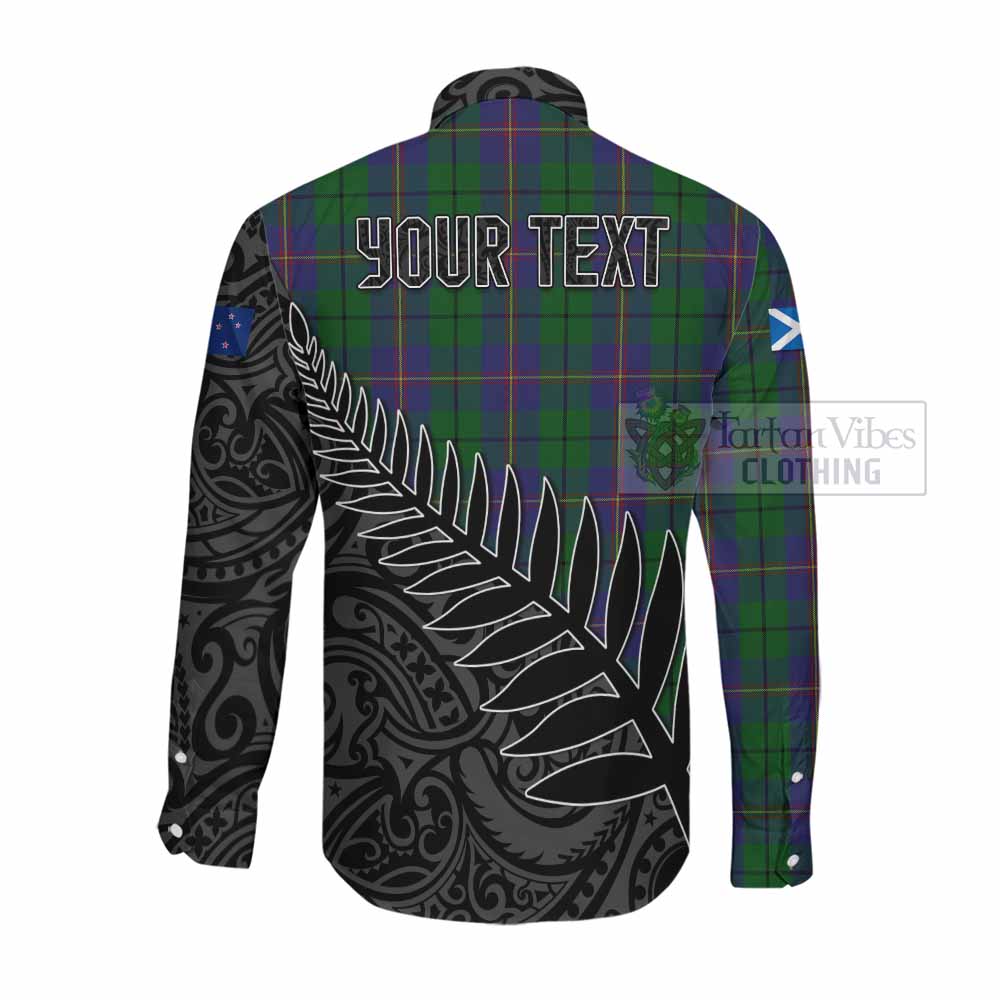 Tartan Vibes Clothing Carmichael Crest Tartan Long Sleeve Button Shirt with New Zealand Silver Fern Half Style