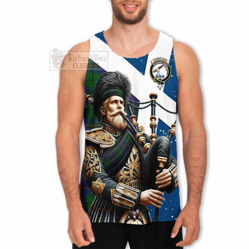 Carmichael Tartan Men's Tank Top with Family Crest Scottish Bagpiper Vibes