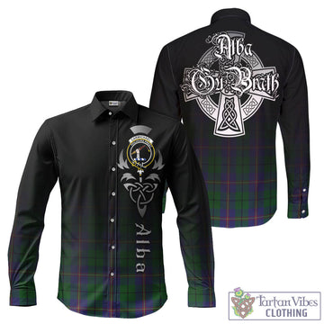 Carmichael Tartan Long Sleeve Button Up Featuring Alba Gu Brath Family Crest Celtic Inspired