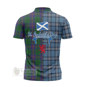 Carmichael Tartan Zipper Polo Shirt Happy St. Andrew's Day Half Tartan Style - Tartan Vibes Clothing