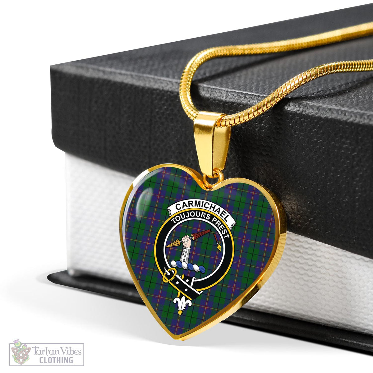 Carmichael Tartan Heart Necklace with Family Crest - Tartan Vibes Clothing