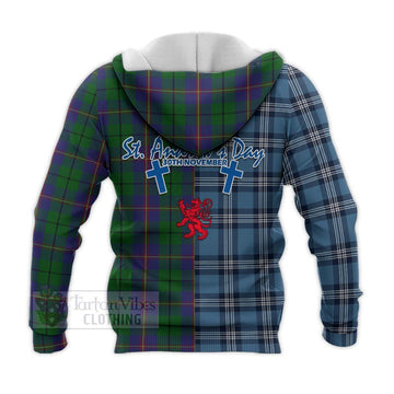 Carmichael Tartan Knitted Hoodie Happy St. Andrew's Day Half Tartan Style