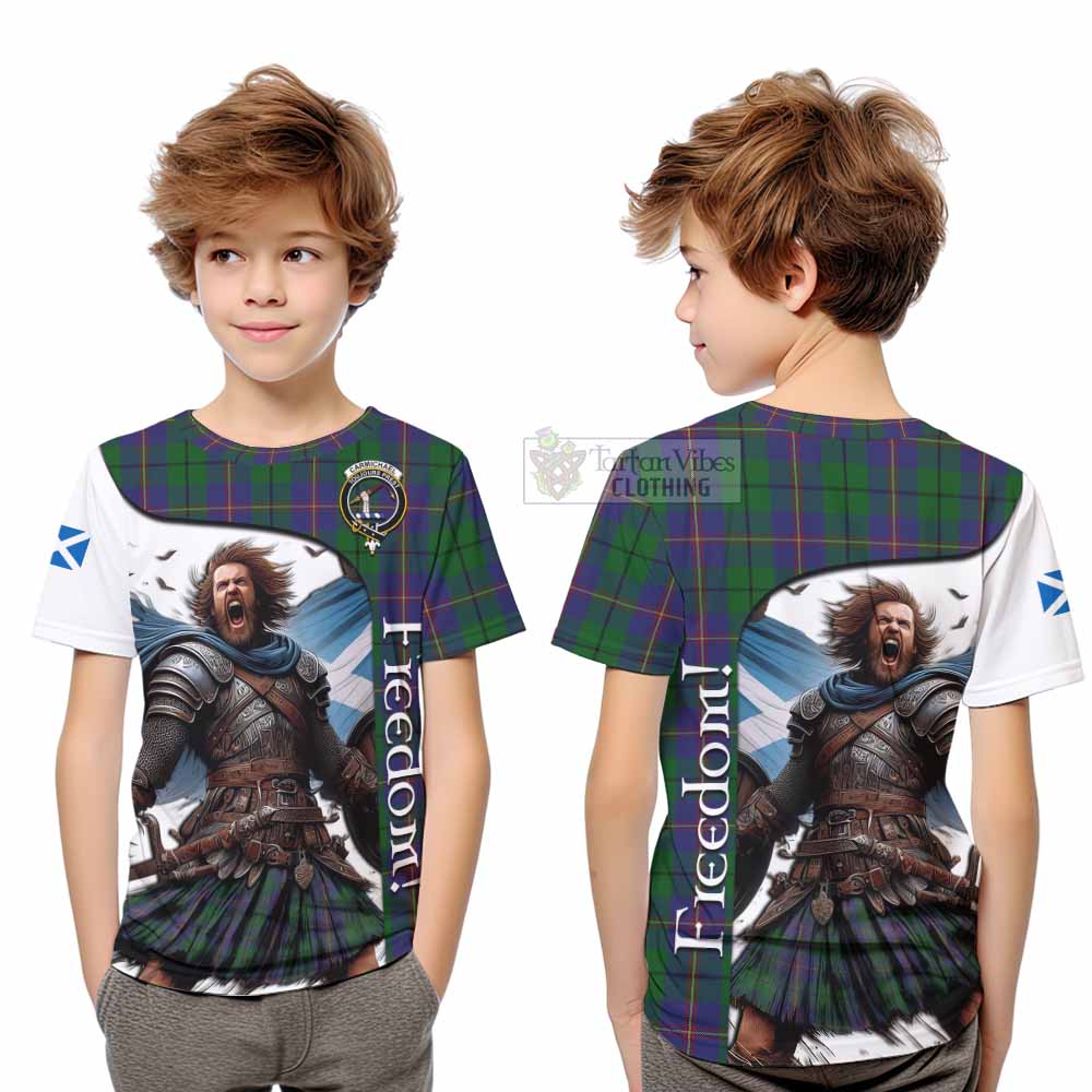 Tartan Vibes Clothing Carmichael Crest Tartan Kid T-Shirt Inspired by the Freedom of Scottish Warrior