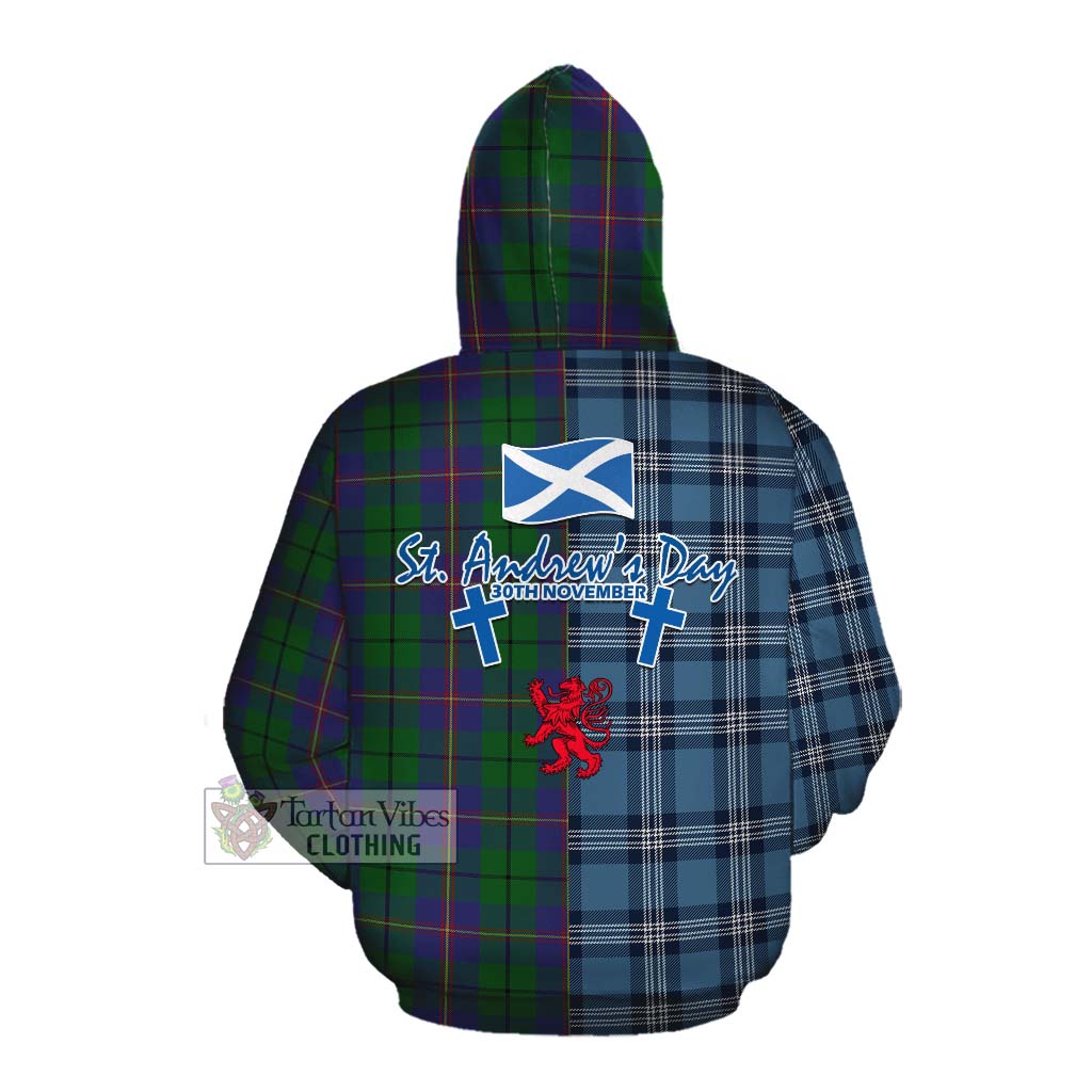 Tartan Vibes Clothing Carmichael Tartan Cotton Hoodie Happy St. Andrew's Day Half Tartan Style