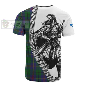 Carmichael Tartan Clan Crest Cotton T-shirt with Highlander Warrior Celtic Style