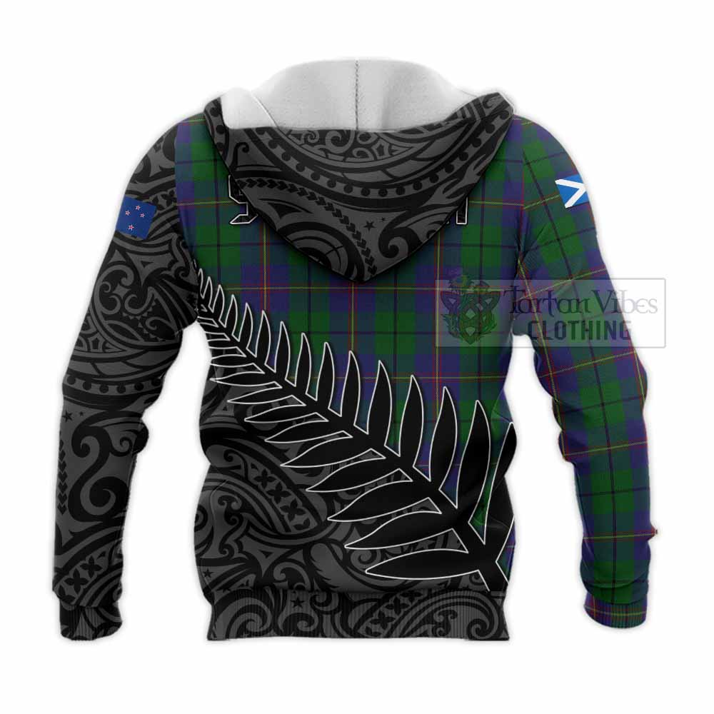 Tartan Vibes Clothing Carmichael Crest Tartan Knitted Hoodie with New Zealand Silver Fern Half Style