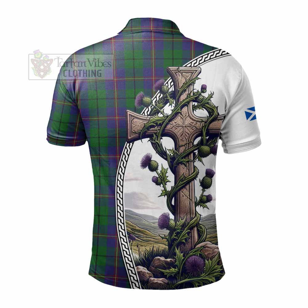 Tartan Vibes Clothing Carmichael Tartan Polo Shirt with Family Crest and St. Andrew's Cross Accented by Thistle Vines