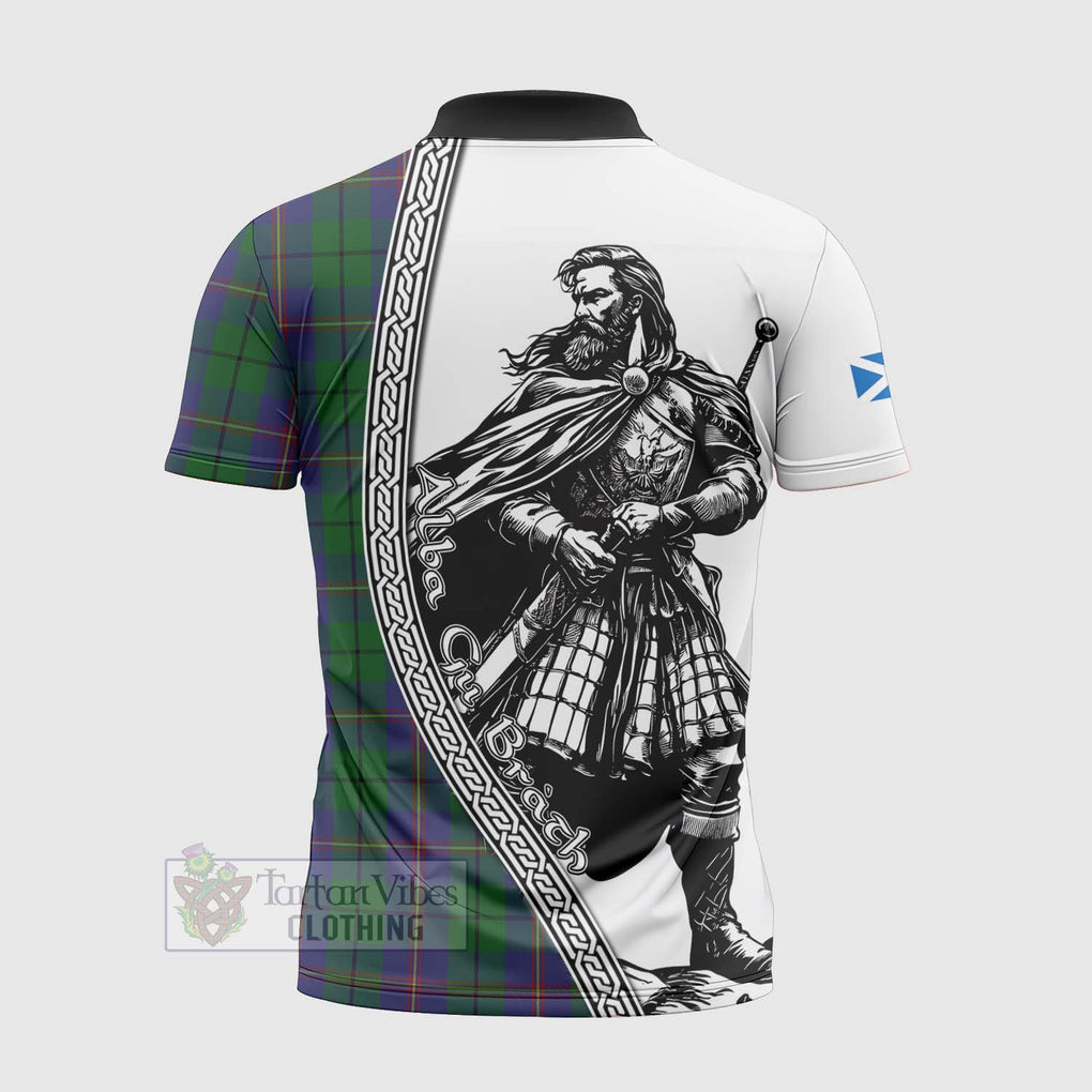 Tartan Vibes Clothing Carmichael Tartan Clan Crest Zipper Polo Shirt with Highlander Warrior Celtic Style