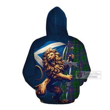 Carmichael Tartan Family Crest Cotton Hoodie with Scottish Majestic Lion Pullover Hoodie - Tartan Vibes Clothing