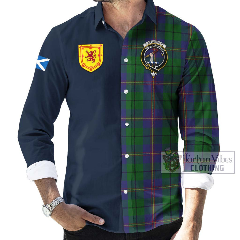 Tartan Vibes Clothing Carmichael Tartan Long Sleeve Button Shirt with Scottish Lion Royal Arm Half Style