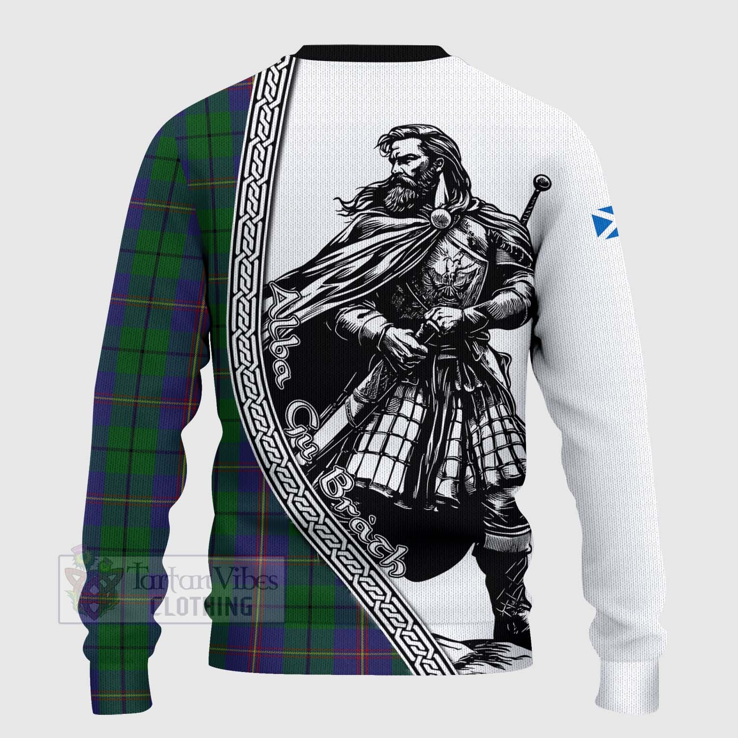 Tartan Vibes Clothing Carmichael Tartan Clan Crest Knitted Sweater with Highlander Warrior Celtic Style