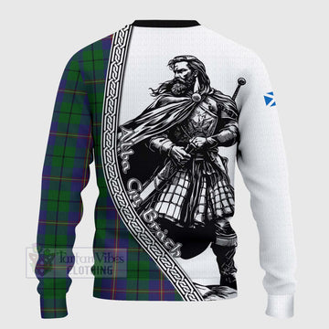 Carmichael Tartan Clan Crest Knitted Sweater with Highlander Warrior Celtic Style