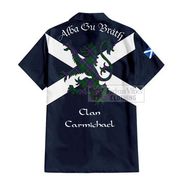 Carmichael Tartan Lion Rampant Short Sleeve Button Shirt  Proudly Display Your Heritage with Alba Gu Brath and Clan Name