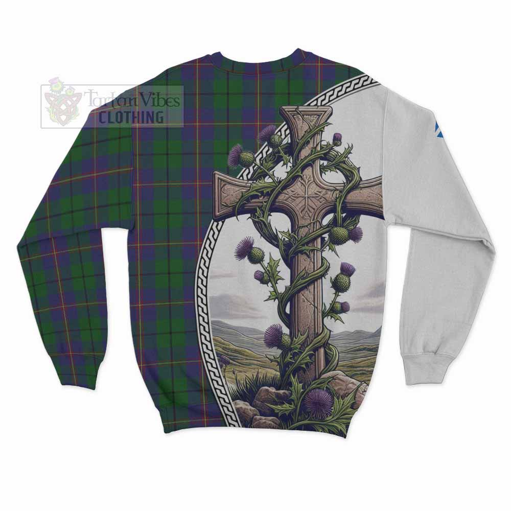 Tartan Vibes Clothing Carmichael Tartan Sweatshirt with Family Crest and St. Andrew's Cross Accented by Thistle Vines