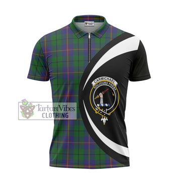 Carmichael Tartan Zipper Polo Shirt with Family Crest Circle Style