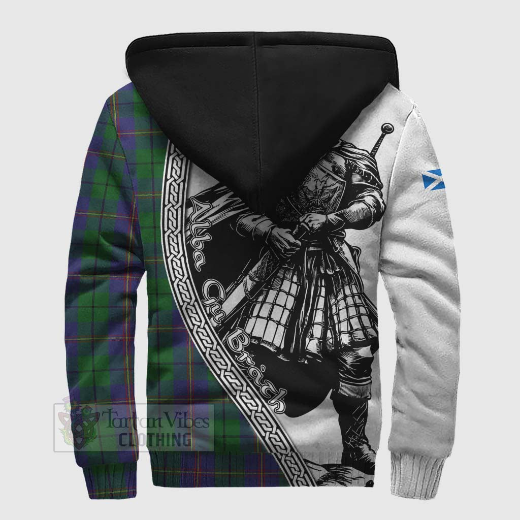 Tartan Vibes Clothing Carmichael Tartan Clan Crest Sherpa Hoodie with Highlander Warrior Celtic Style