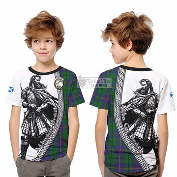 Carmichael Tartan Clan Crest Kid T-Shirt with Highlander Warrior Celtic Style