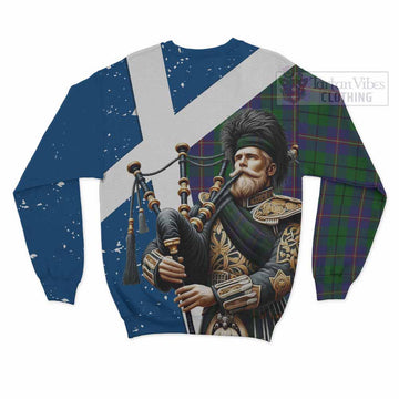 Carmichael Tartan Sweatshirt with Family Crest Scottish Bagpiper Vibes