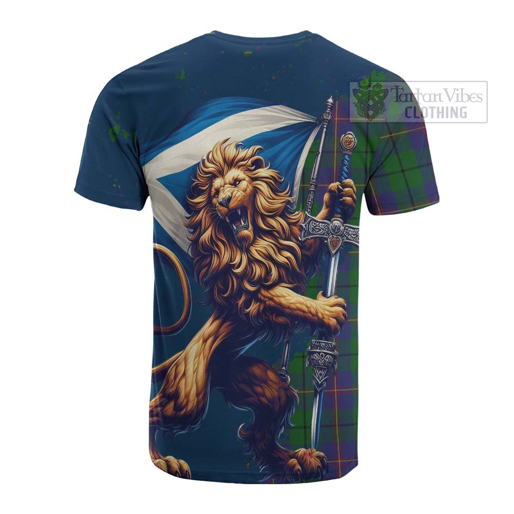 Tartan Vibes Clothing Carmichael Tartan Family Crest Cotton T-shirt with Scottish Majestic Lion