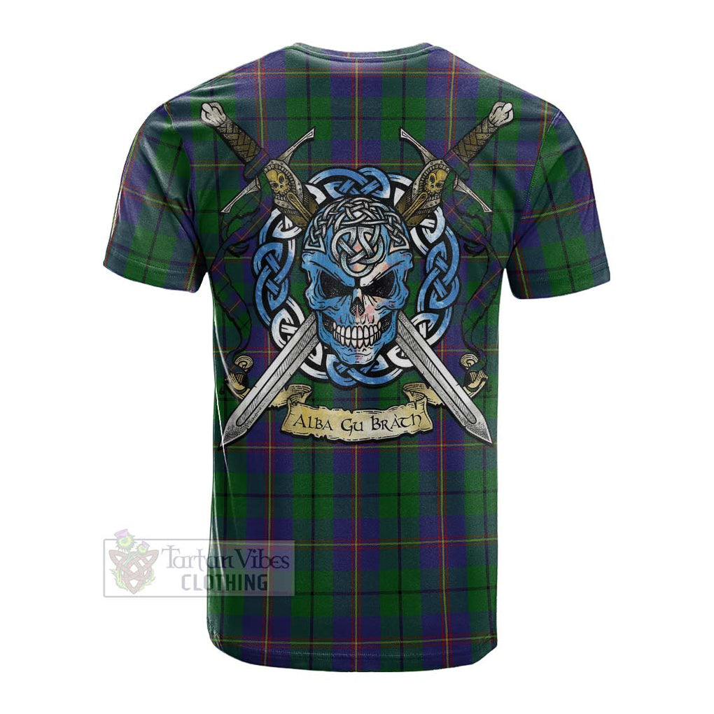 Tartan Vibes Clothing Carmichael Tartan Cotton T-shirt with Family Crest Celtic Skull Style