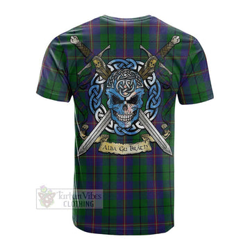 Carmichael Tartan Cotton T-shirt with Family Crest Celtic Skull Style